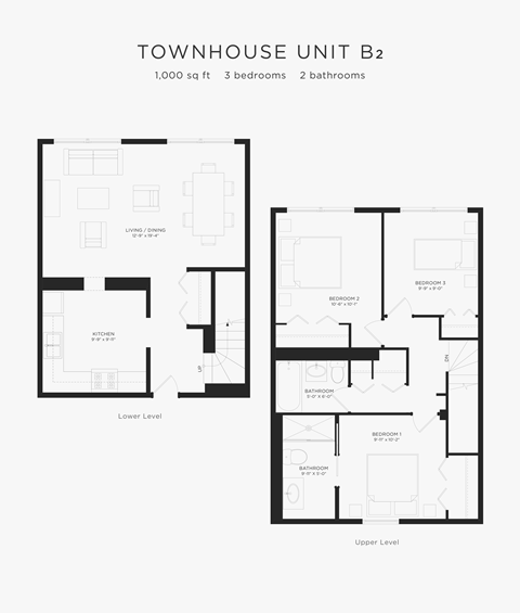 Floor plan for 3 beds, 2.5 baths, 1137 sqft